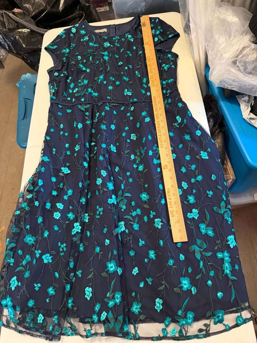 Hobbs London Tia Embroidered Floral Midi Dress Navy Blue US 14 - Picture 9 of 10